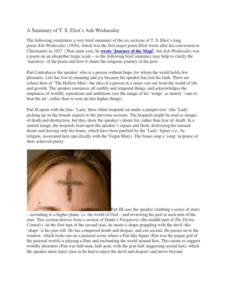 A Summary of T. S. Eliot's Ash-Wednesday: Wrote Journey of The Magi ...