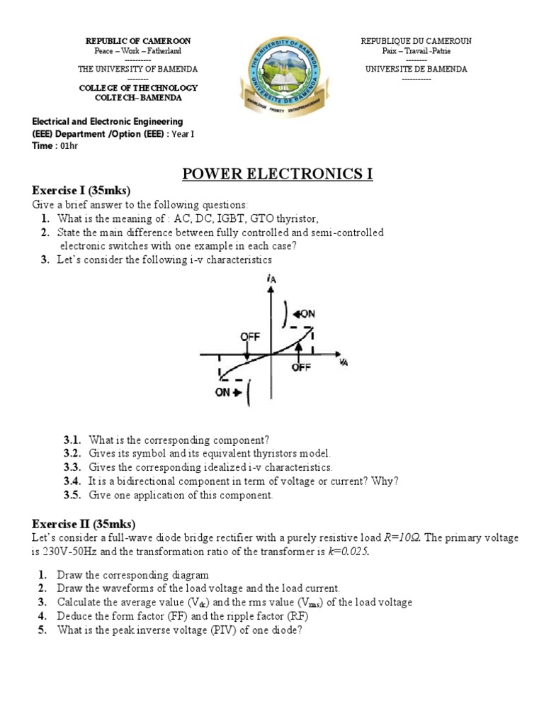 Exam - Power Electronics I - Year I | PDF | Science & Mathematics