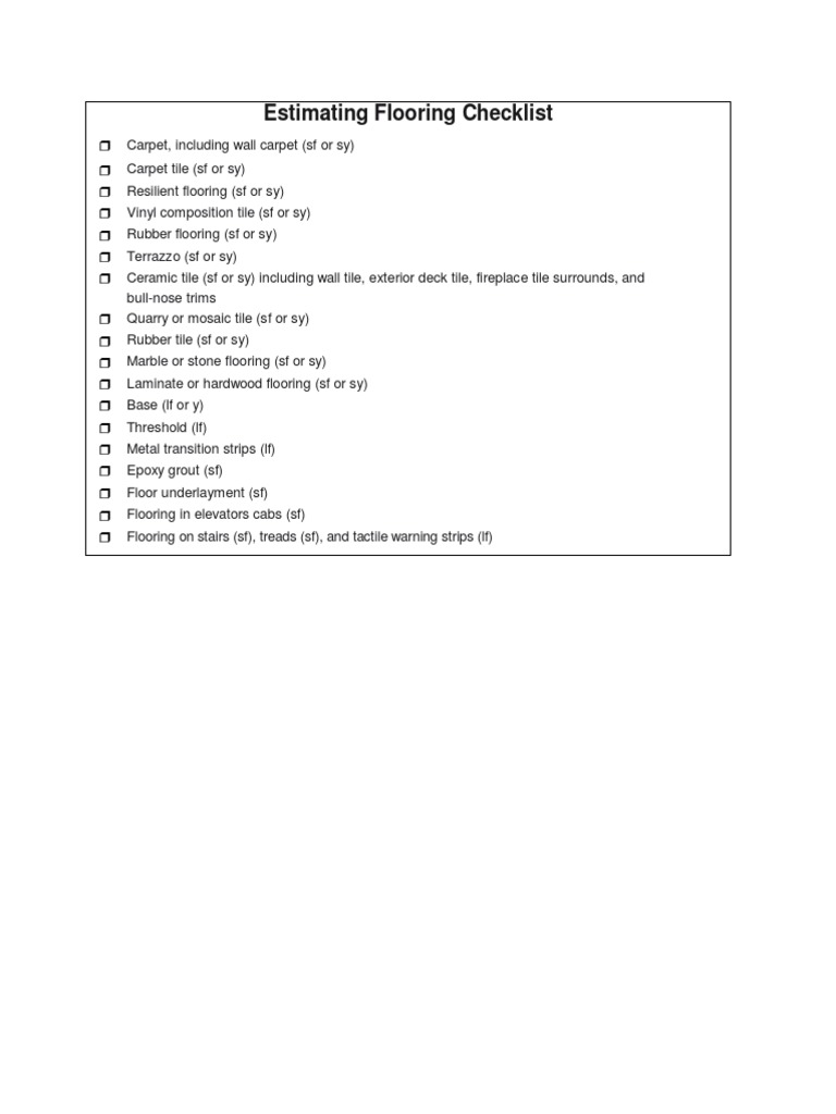 Estimating Flooring Checklist | PDF