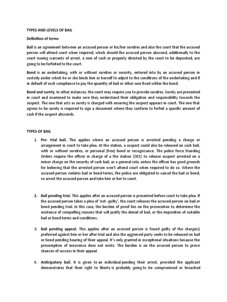 Types and Levels of Bail PDF Bail Surety