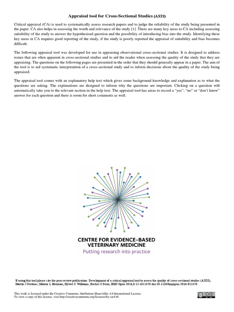 AXIS Tool for Cross-Sectional Studies | PDF | P Value | Statistics