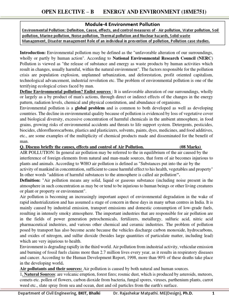 Updated MODULE - 4 NOTES 18ME751 ENERGY & ENVIRONMENT | PDF | Water ...