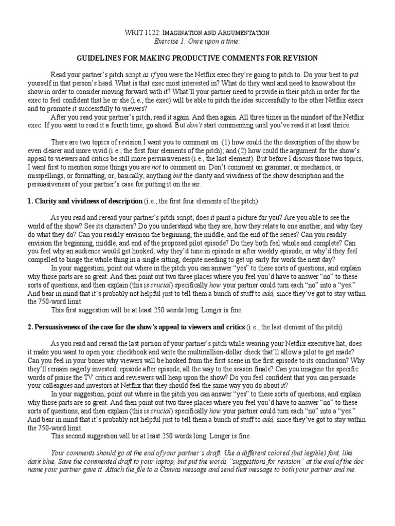 Guidelines For Making Productive Comments For Revision (Exercise 1) | PDF