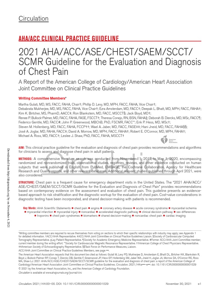 2021 AHAACCASECHESTSAEMSCCTSCMR Guideline For The Evaluation and