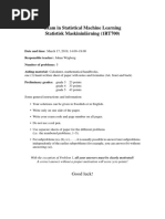 Exam in Statistical Machine Learning Statistisk Maskininlärning (1RT700)