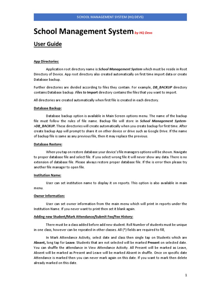 HQ School Management System Guide | PDF | Computer File | Backup