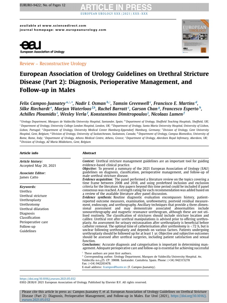 Urology Guidelines For Urethral Strictures | PDF | Prostate | Medical ...