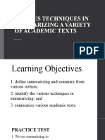 Various Techniques in Summarizing A Variety of Academic Texts