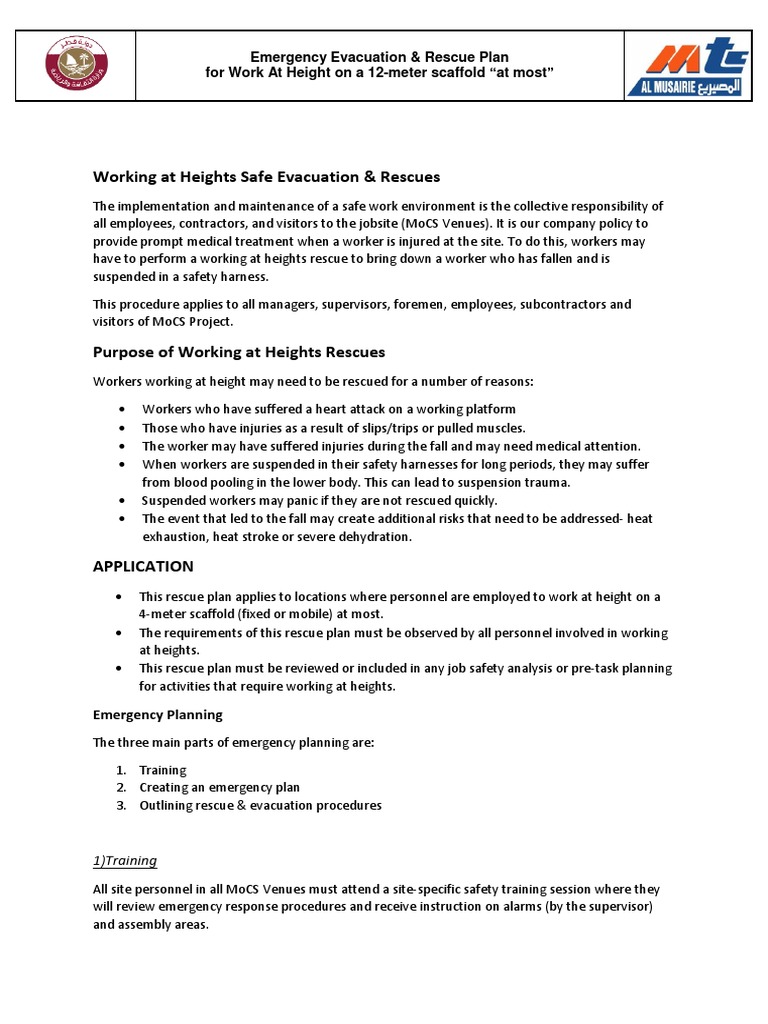 Working at Heights Rescue & Evacuation Plan | PDF | Emergency | Safety
