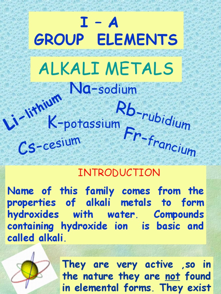 I - A Group Elements: Alkali Metals | PDF | Sodium | Potassium
