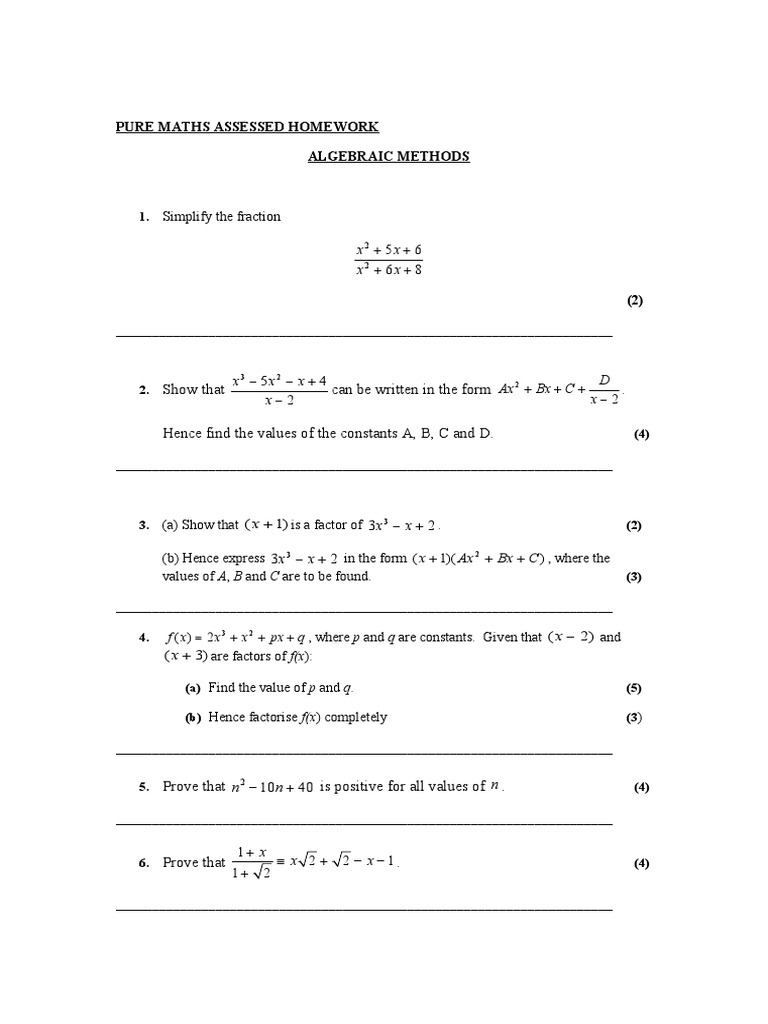 Algebraic Methods in Pure Maths Homework | PDF | Prime Number ...