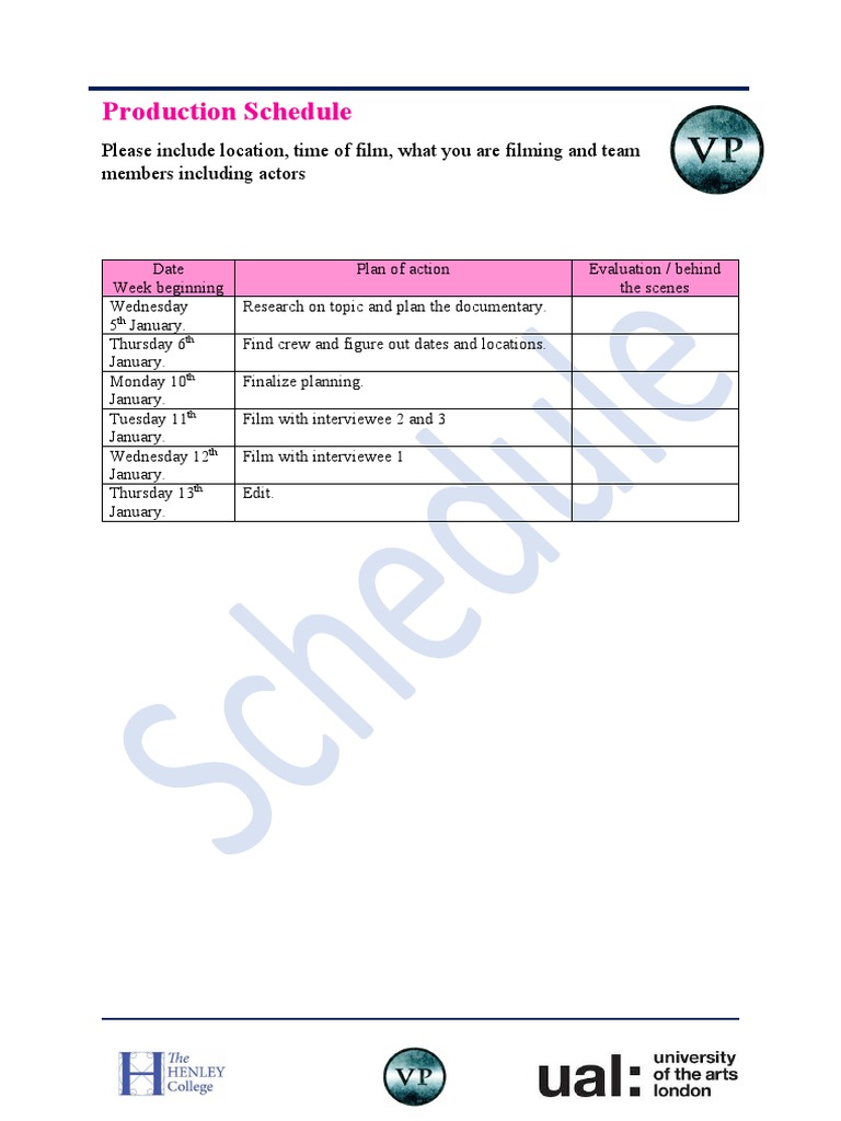 Production Schedule | PDF | Language Arts & Discipline