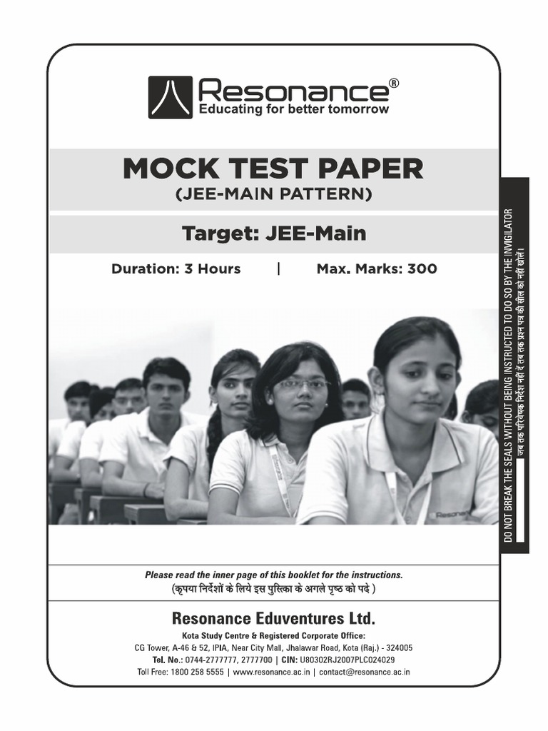 Mock Test Paper - JEE (Main) | PDF | Physical Quantities | Metrology