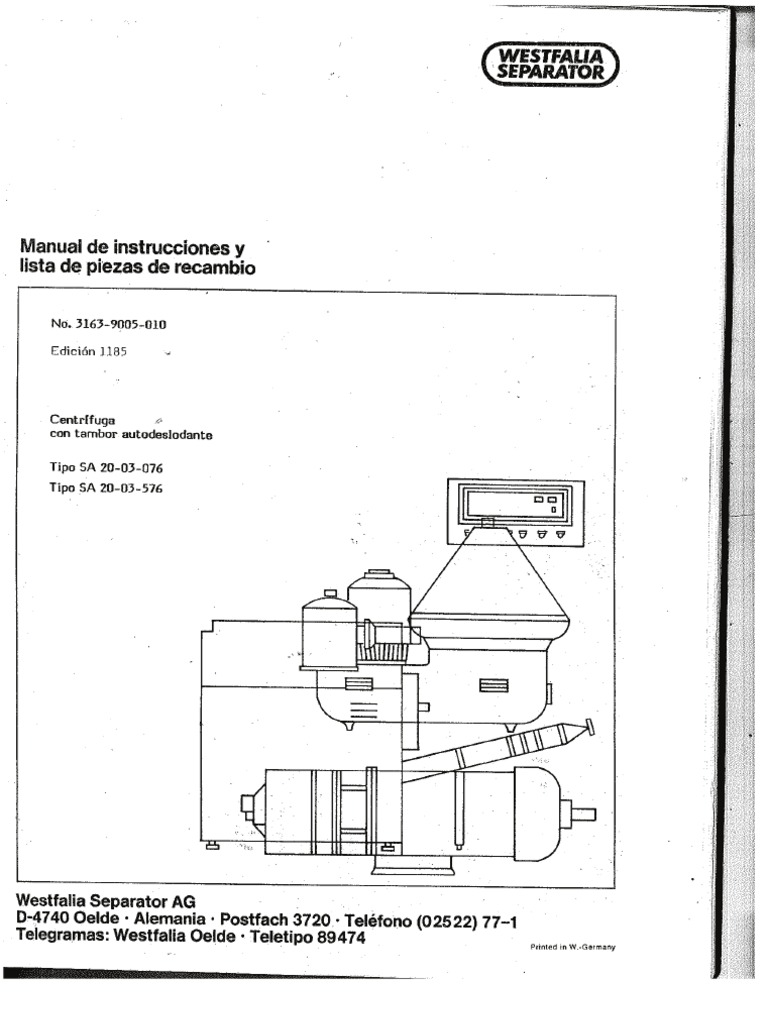 Manual Centrífuga Westfalia SA 20 03 PDF