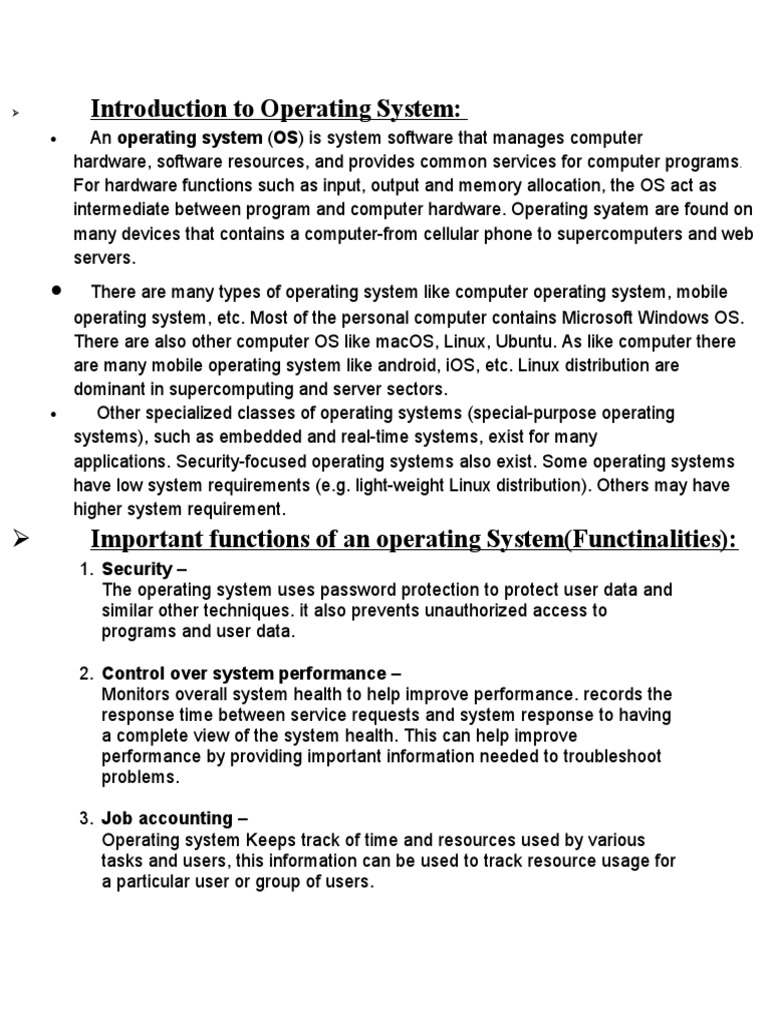 Introduction To Operating System | PDF | Operating System | Process ...