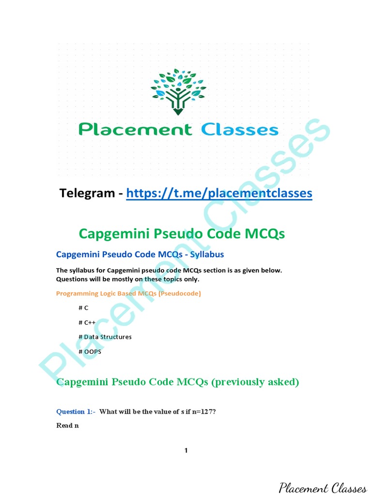 Pseudo Code For Capgemini