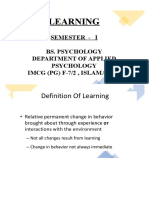 Learning: Semester - I Bs. Psychology Department of Applied Psychology Imcg (PG) F-7/2, Islamabad