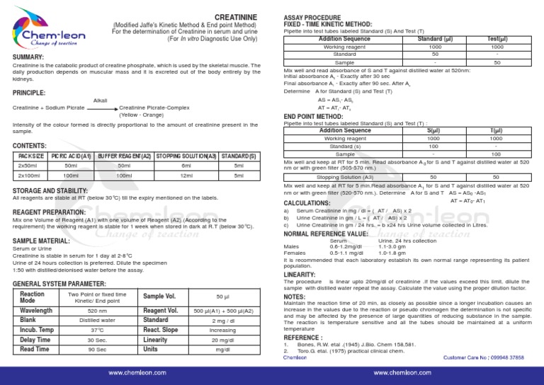 (Modified Jaffe's Method & End Point Method) For The Determination of Creatinine in