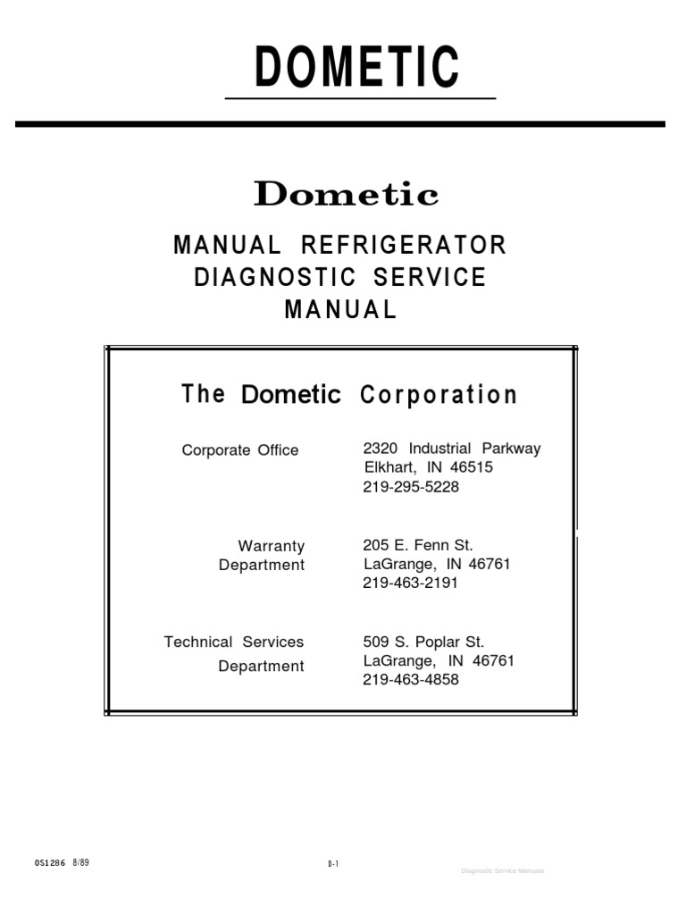 Dometic Manual Refrigerator Diagnostic Service Manual | Air