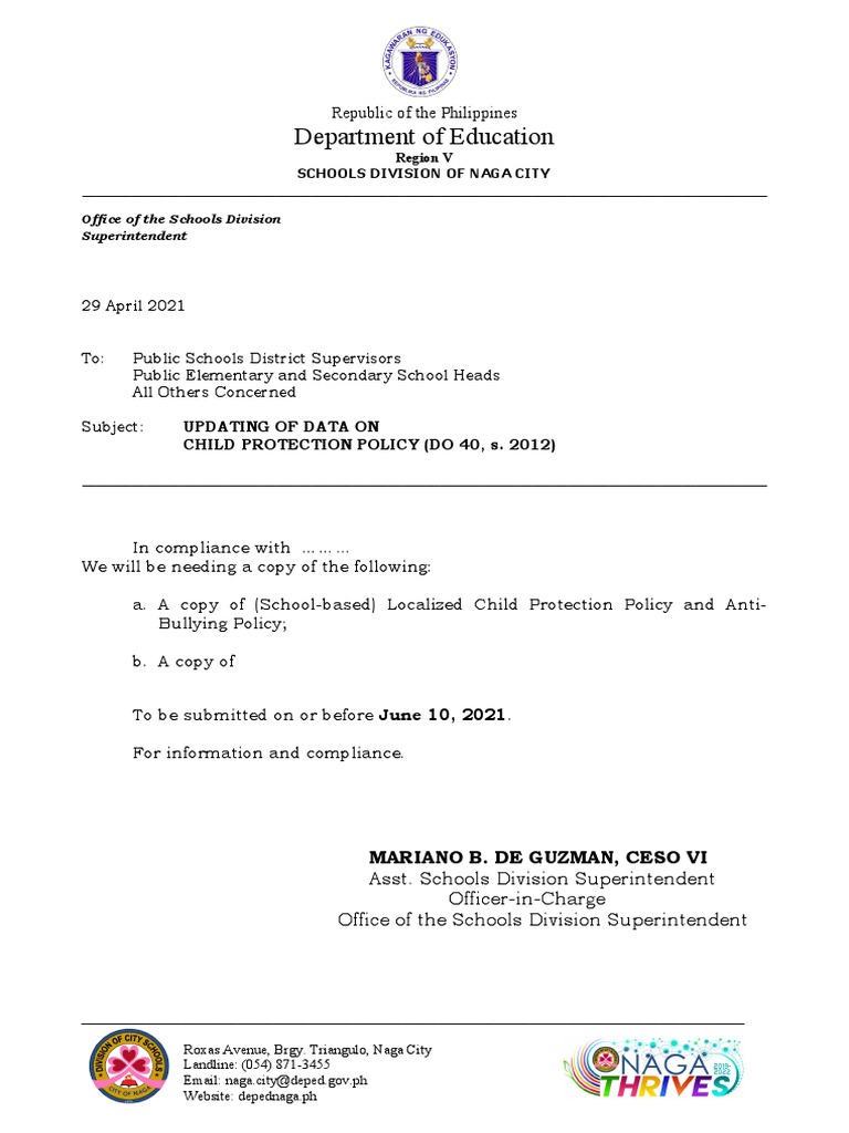 Letter Child Protection Policy All Public Schools PDF