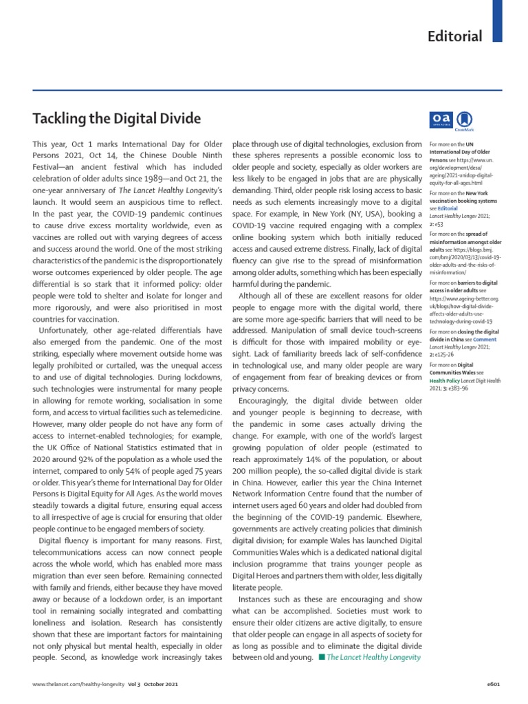 Bridging the Digital Divide for Seniors | PDF | Internet | Health Sciences
