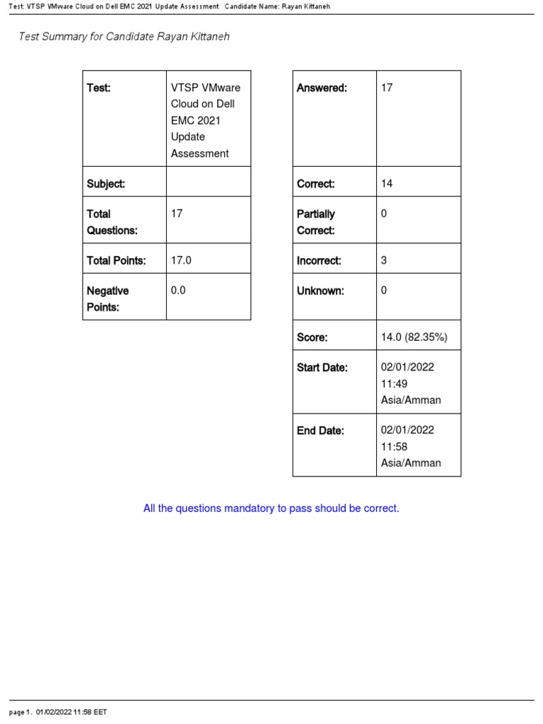 VTSP VMware Cloud On Dell EMC 2021 Update Assessment | PDF | Dell