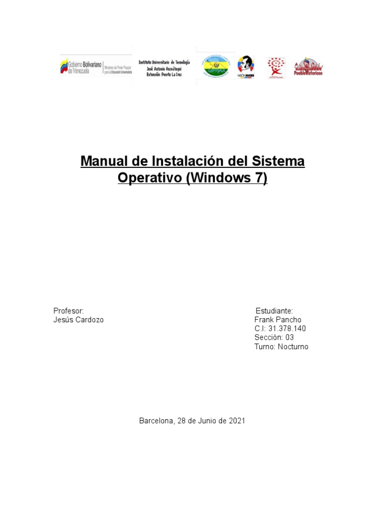 Manual de Instalación de Windows 7 PDF | PDF | Windows 7 | Bios