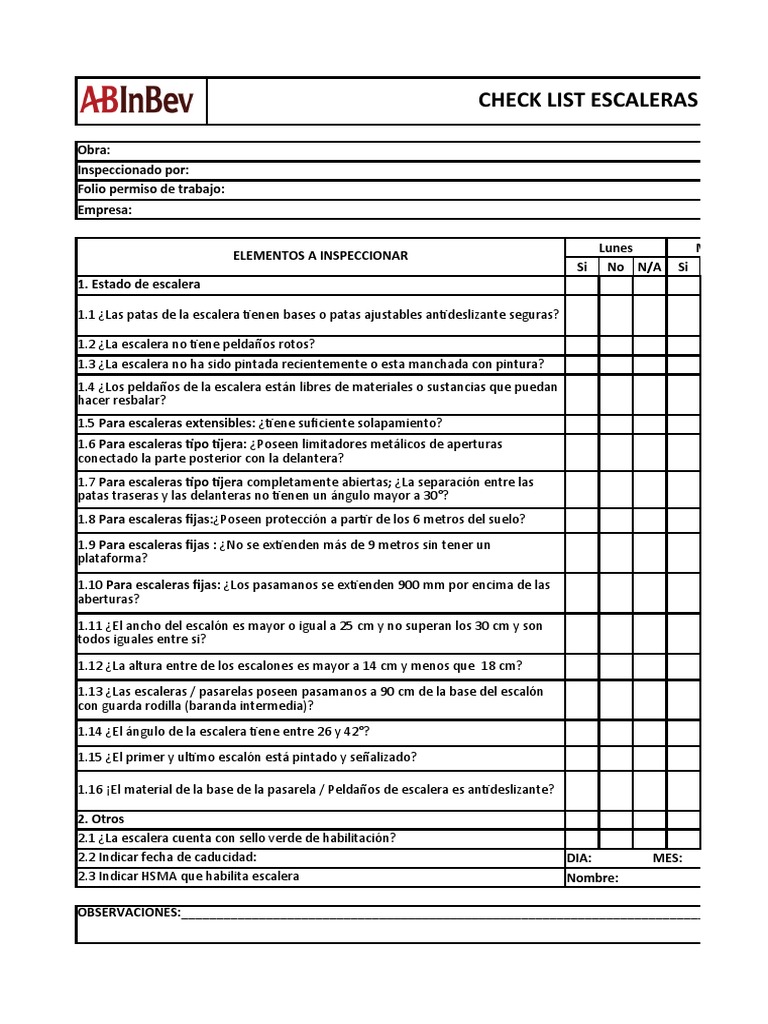 Check List de Inspección de Escaleras | PDF