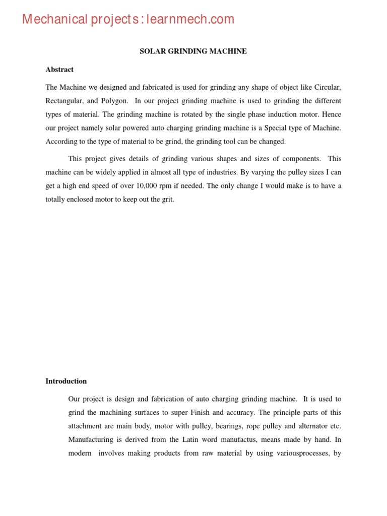 Solar-Powered Grinding Machine Design | PDF | Bearing (Mechanical ...