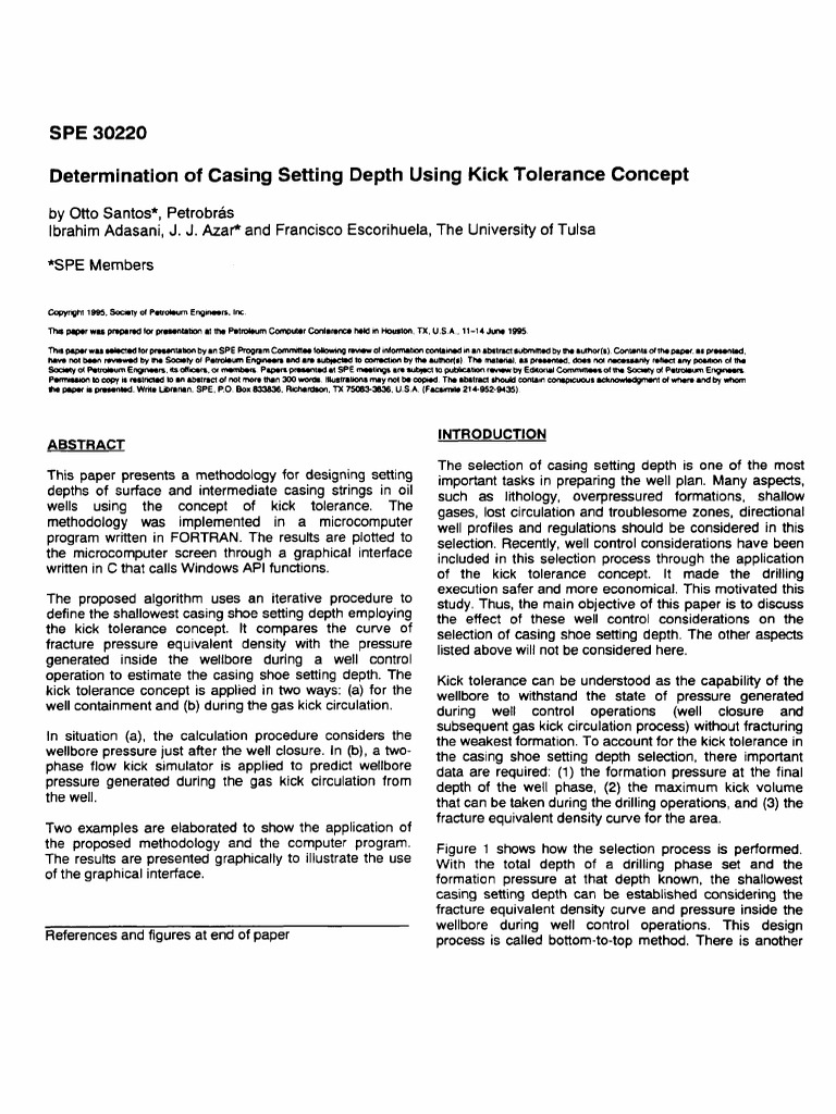Casing Depth Design Using Kick Tolerance | PDF | Casing (Borehole ...