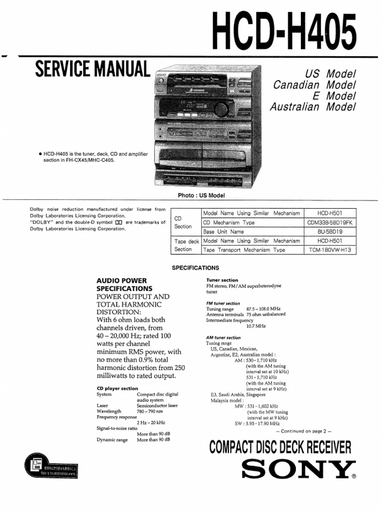 CD Eject/Close Malfunction: 5-Tray Stacker in SONY MHC-C405 Mini ...