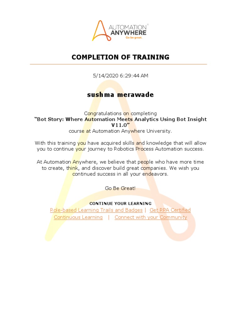 Completion of Training: 
