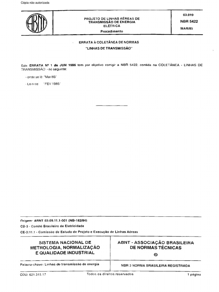 NBR 5422 | PDF | Corrente elétrica | Temperatura