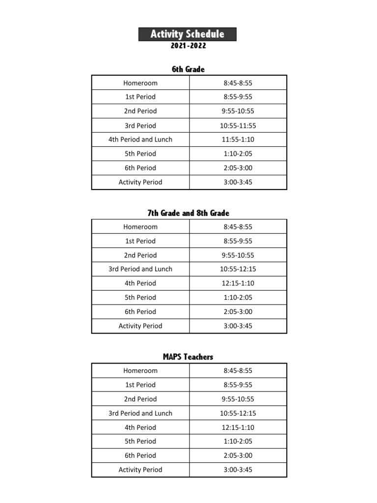 Activity Schedule | PDF