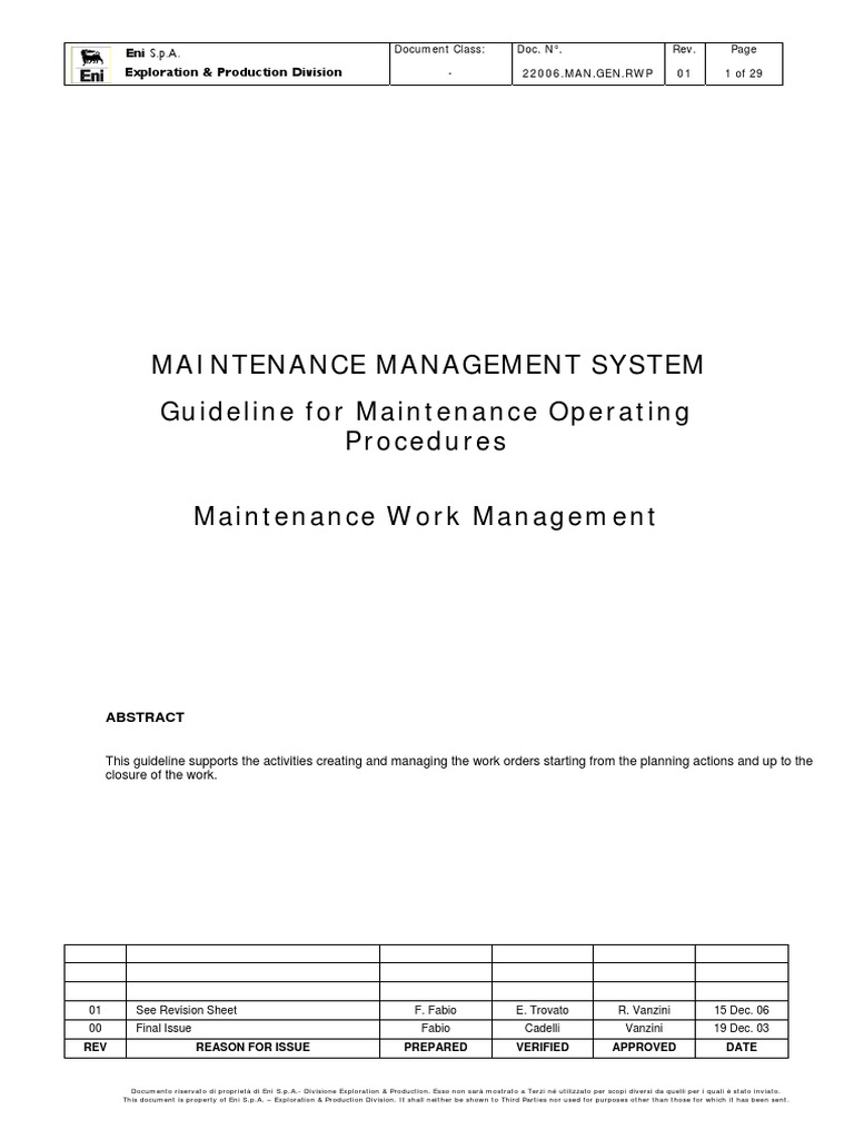 Maintenance Management System Guideline For Maintenance Operating