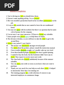 Sentence Completion Answers