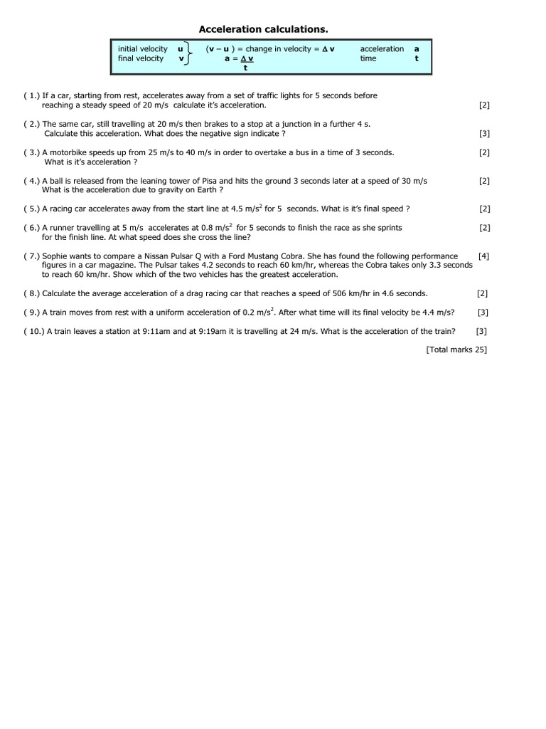 Acceleration Calculations | PDF