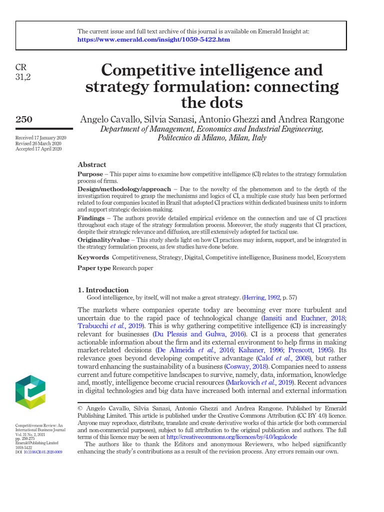 Competitive Intelligence and Strategy Formulation: Connecting The Dots ...