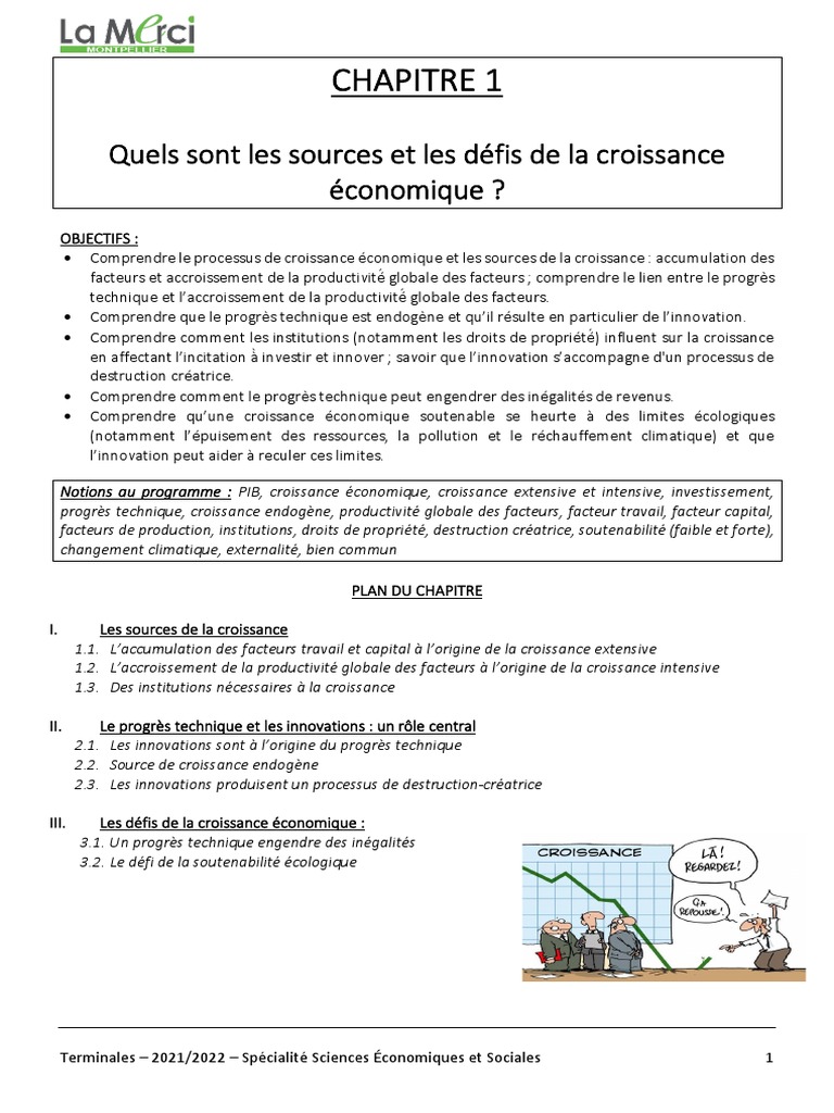 Quels Sont Les Sources De La Croissance économique Schema Bilan Cours Prof | PDF | Croissance économique | Produit intérieur brut