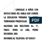 Terapia de Lenguaje A Niños Con Dificultades Del Habla Que Cursen La Educacion Primaria y