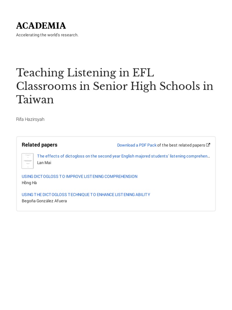 Teaching Listening in EFL Classrooms in Senior High Schools in Taiwan ...