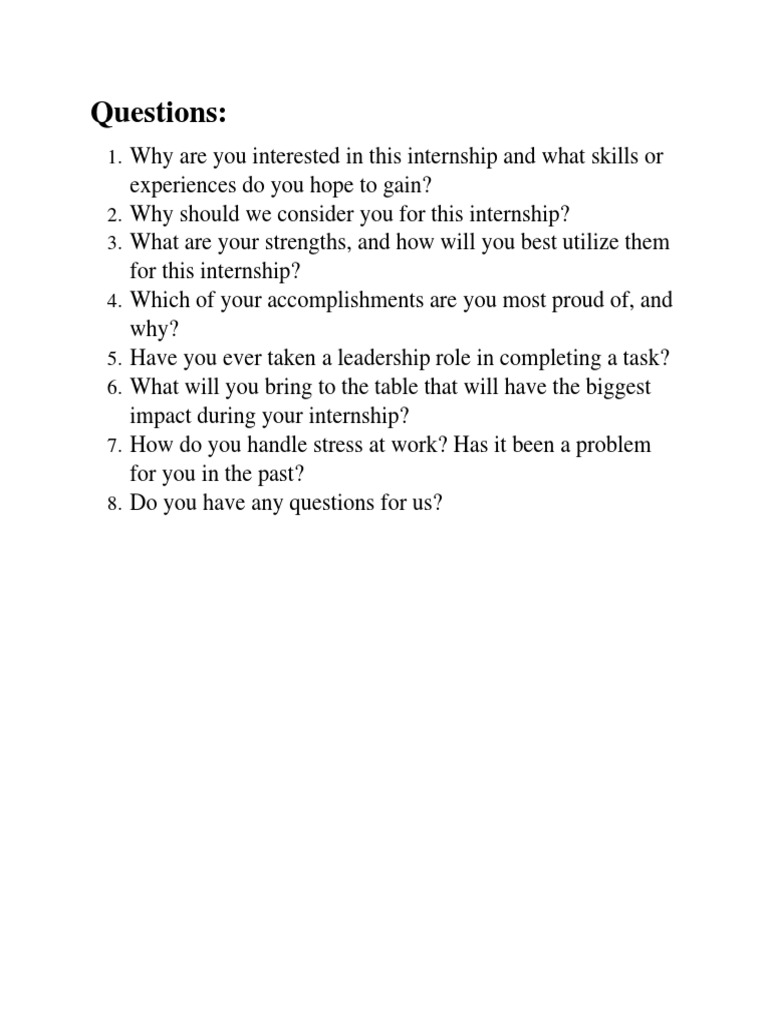 Internship Interview Questions Examples – HPCNOB