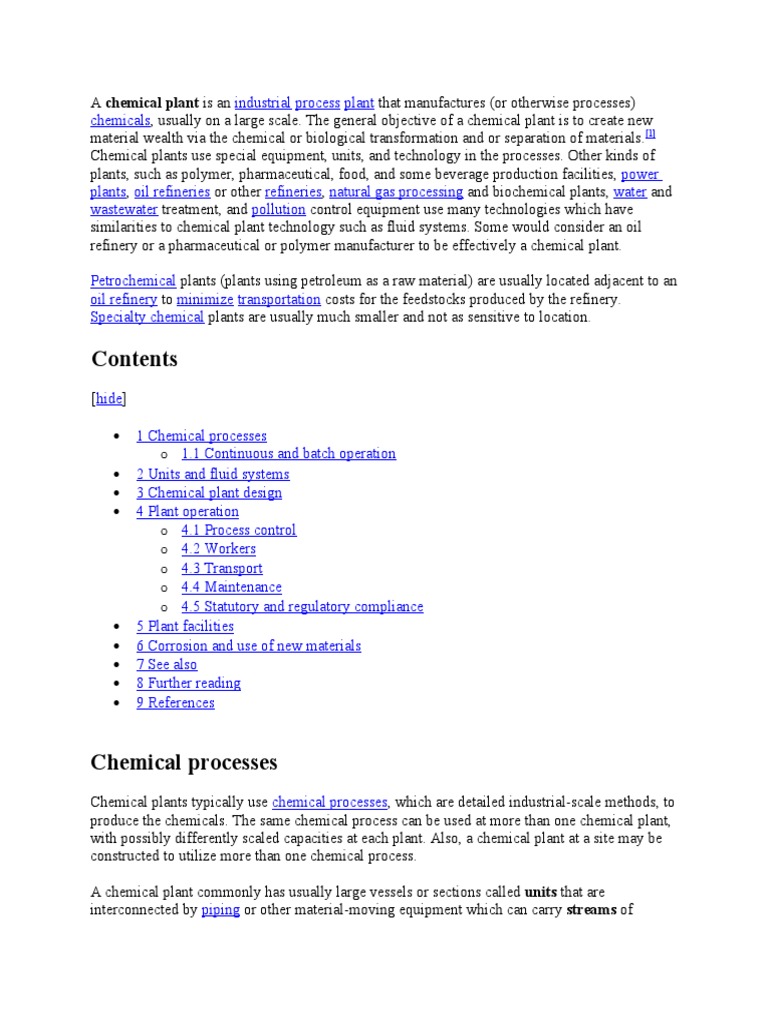 A Chemical Plant is an Industrial Process Plant That Manufactures