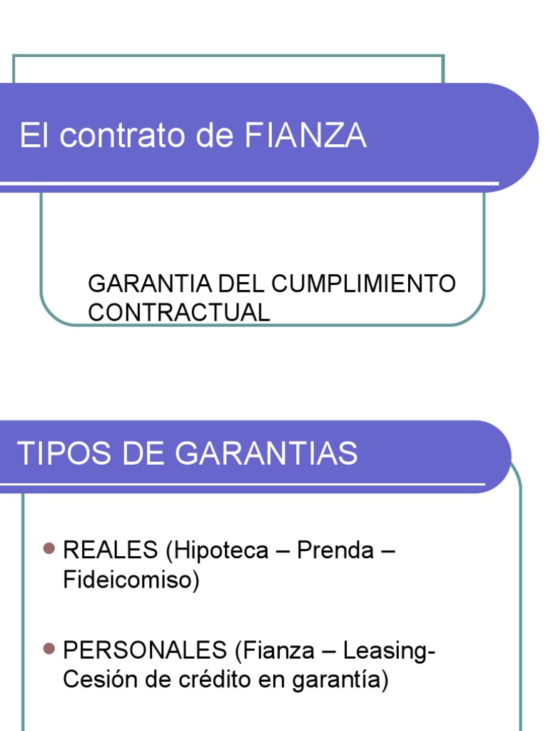Tipos y Efectos del Contrato de Fianza | PDF | Póliza de seguros | Garantía