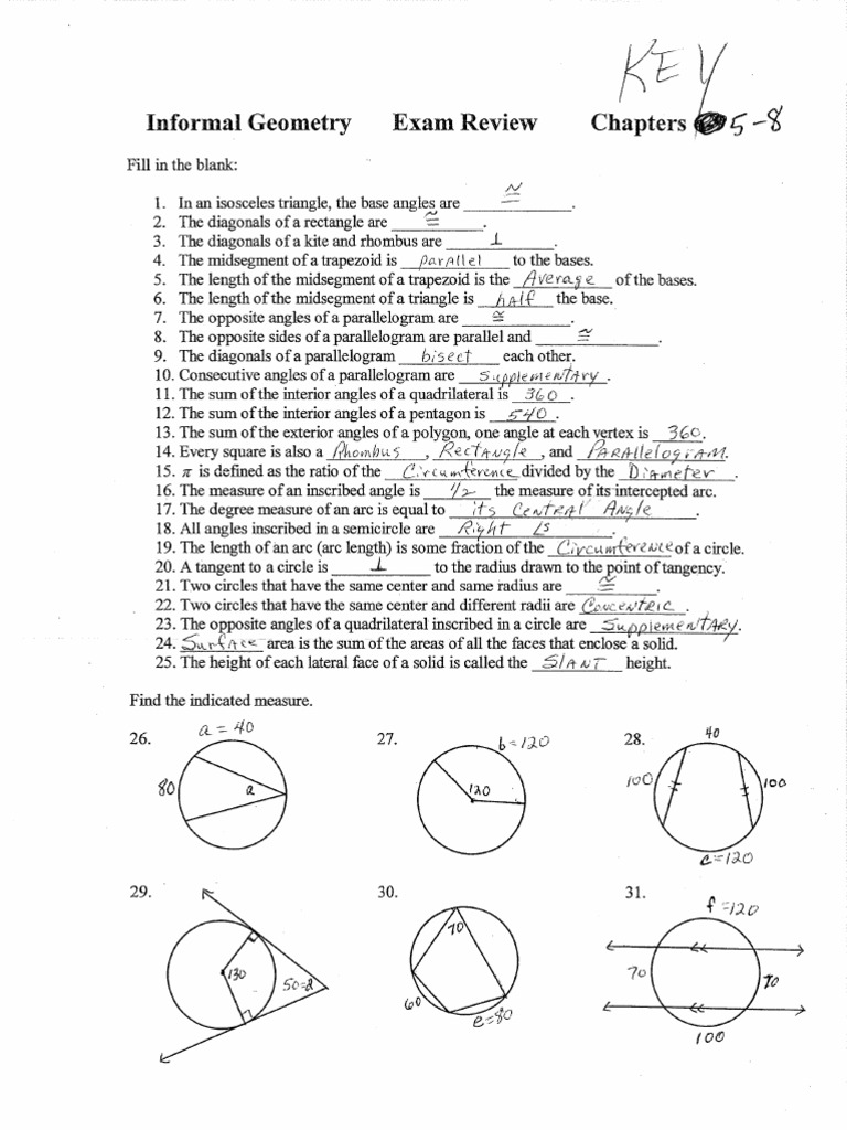 Final Exam Review Chapters 58 Answer Key Space Elementary Geometry
