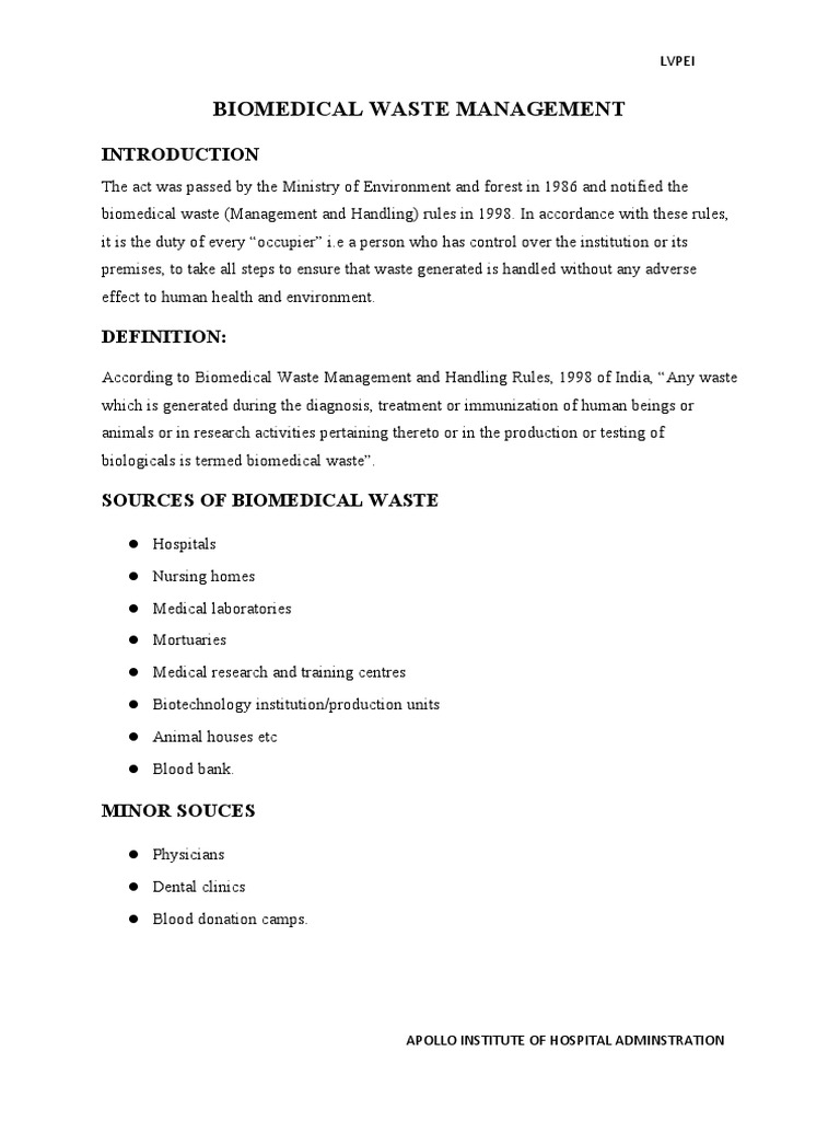 Biomedical Waste Management PDF Waste Management Health Sciences