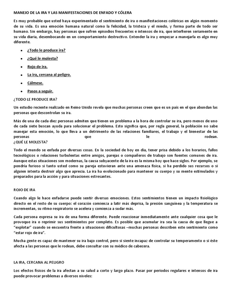 Manejo de La Ira | PDF | Ira | Las emociones