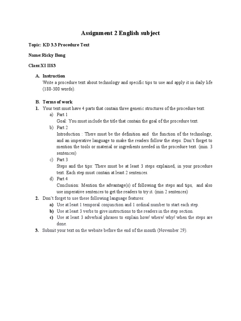 Assignment 2 English Subject Ricky Bong XI IIS3 PDF Blender