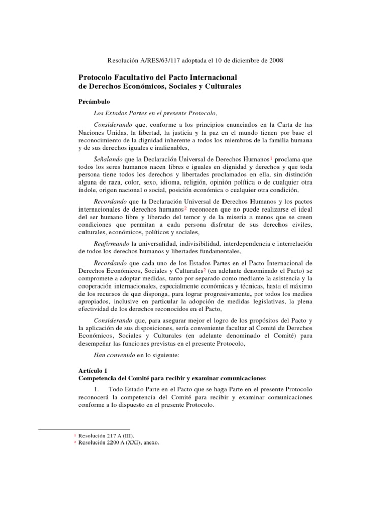 Protocolo Facultativo sobre Derechos Económicos | PDF