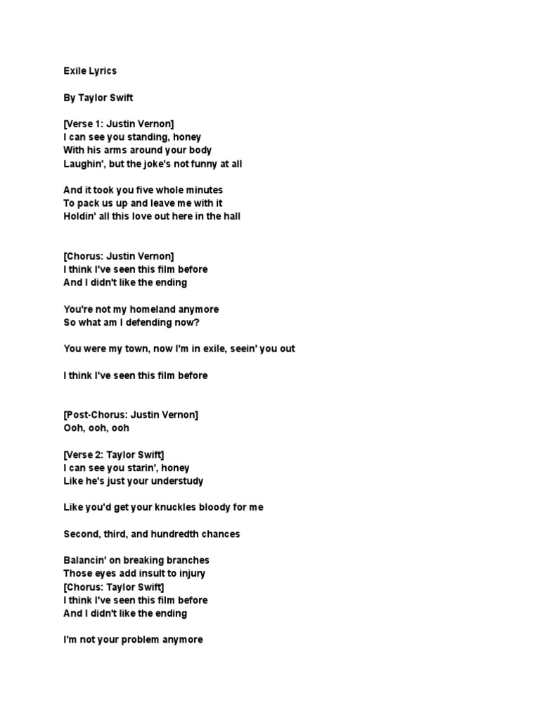 Exile Lyrics PDF Musical Compositions Songs